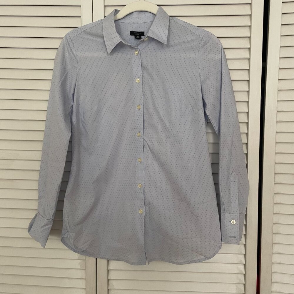Ann Taylor NWT, Blue Fitted Button Down Shirt - 2 Petite
